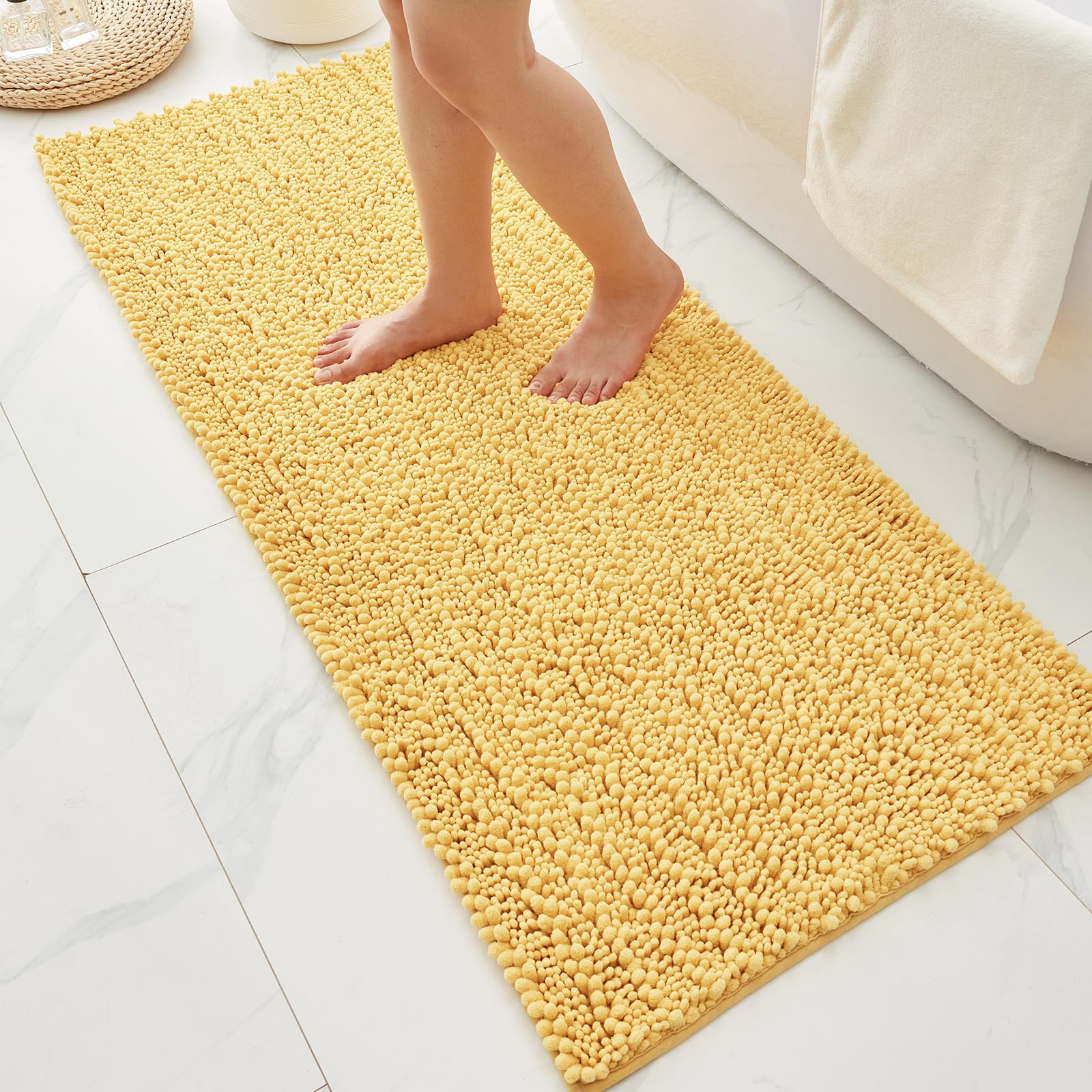 Ruggnovea Bathroom Rugs Non Slip Washable 44x24, Extra Thick Soft Chenille Absorbent Bath Mat, High Density Barrier Non Slip Backing, Quick Dry Plush