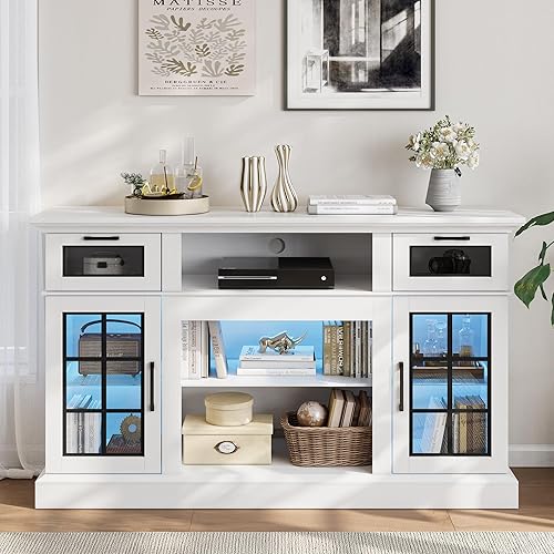 Miniatura 3 de Naice Soporte de TV para televisores de hasta 65 pulgadas, centro de entretenimiento con cajones, elegante consola multimedia con puerta de vidrio