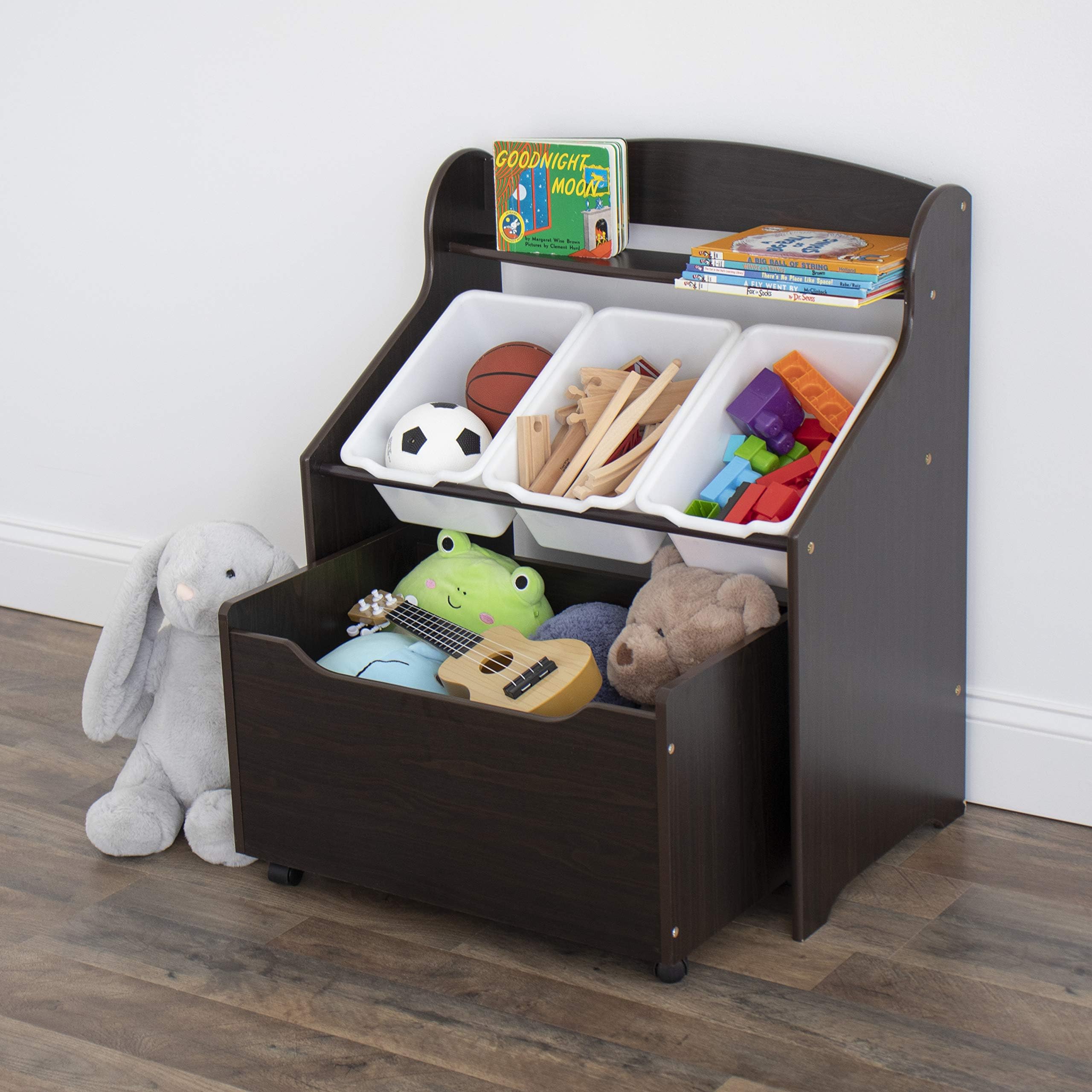 Humble CrewToddler-Size Storage Unit with Rolling Toy Box, Espresso & White