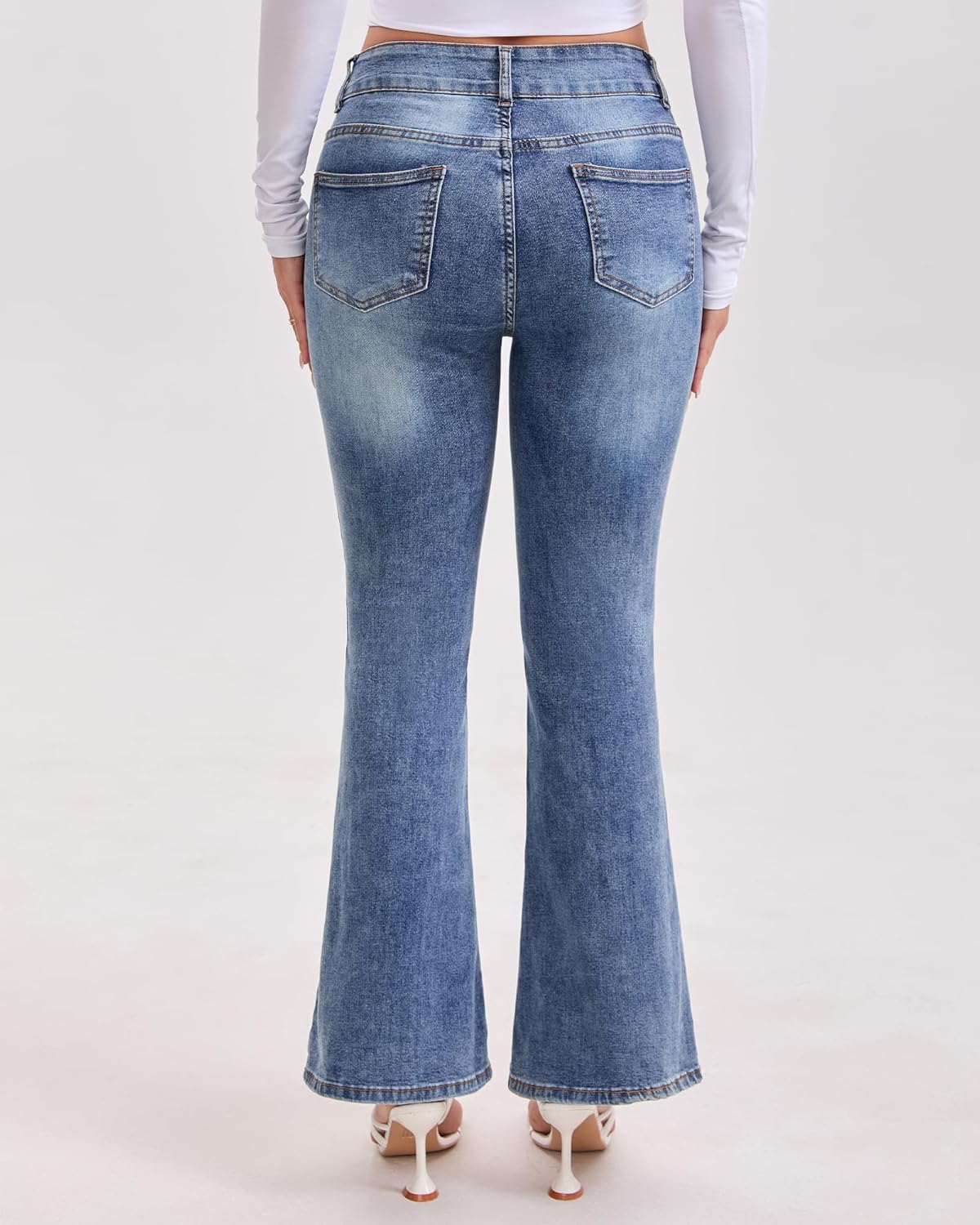 High Waisted Flared Jeans for Women, Bell Bottom Bootcut Stretch Denim Pants with Double Button Design - Image 6
