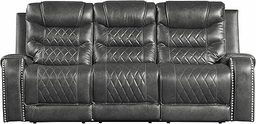 Miniatura 4 de Lexicon Derringer Wall Hugger Sofá reclinable doble manual, gris Gris,Marrón