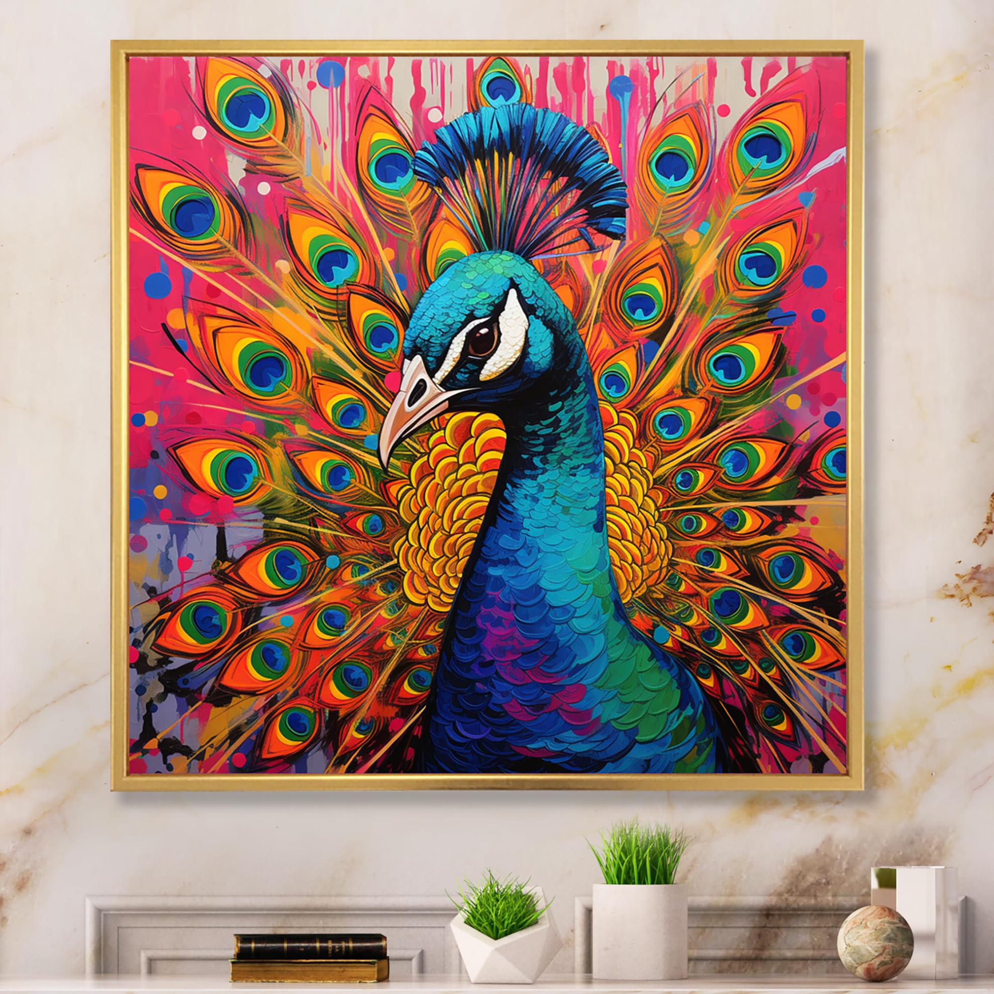 Amazon.com: DesignQ Large Peacock Animal framed wall art, Blue