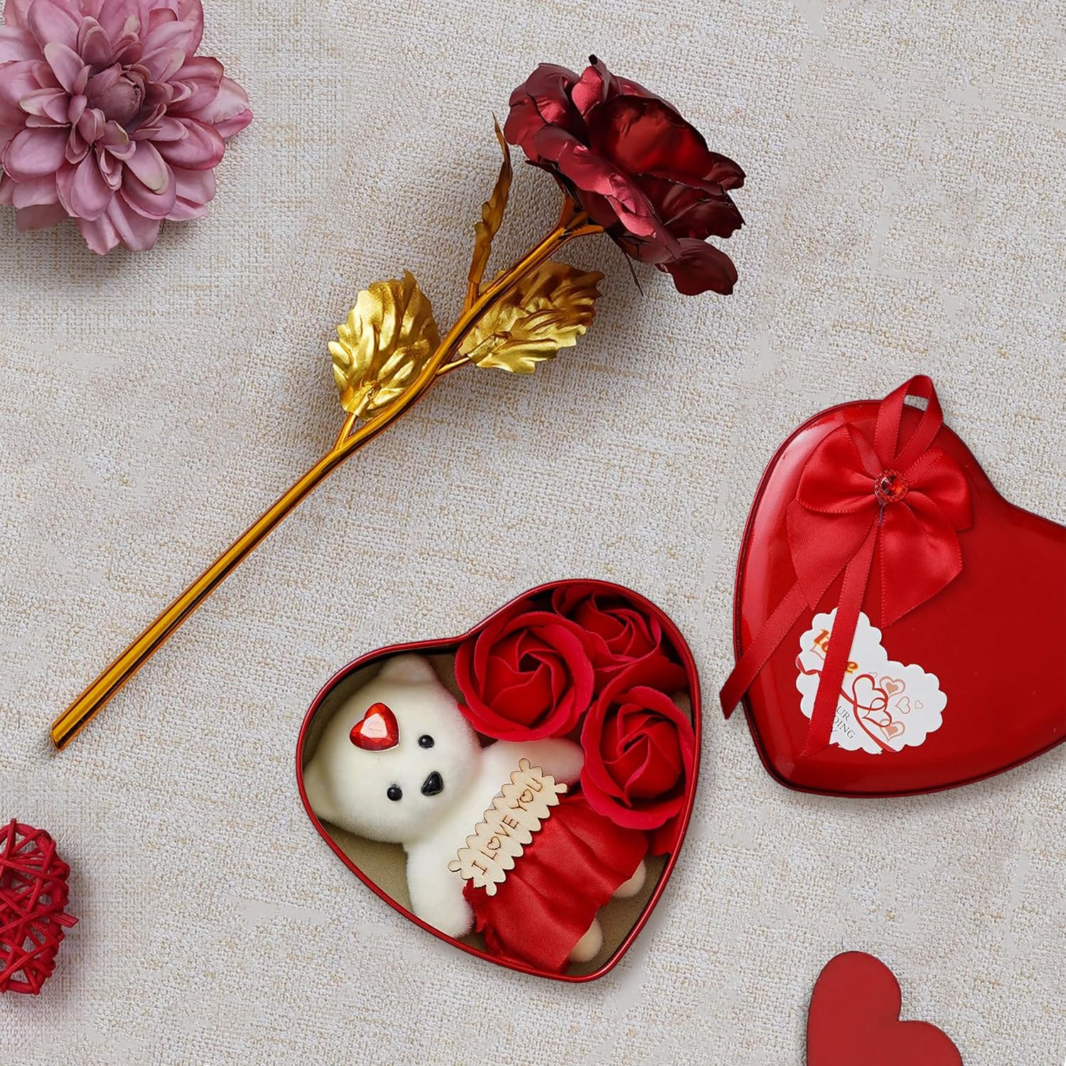 ascension Plastic Valentine's Day Gift Combo Gift for Girlfriend Boyfriend Husband Wife Red Rose with Teddy Gift Box for Valentine Day Lovely Gift Item for Valentine Week, Flower