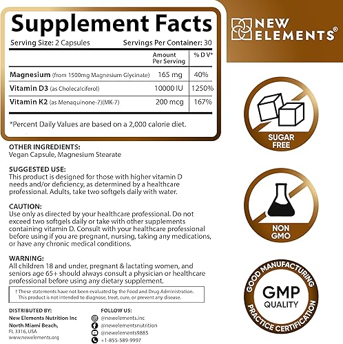 Miniatura 4 de Glicinato de magnesio 1500 mg con vitamina D3 K2 10,000 UI - Salud ósea, apoyo inmunológico, energía y estado de ánimo - Sin OMG, sin gluten, 60