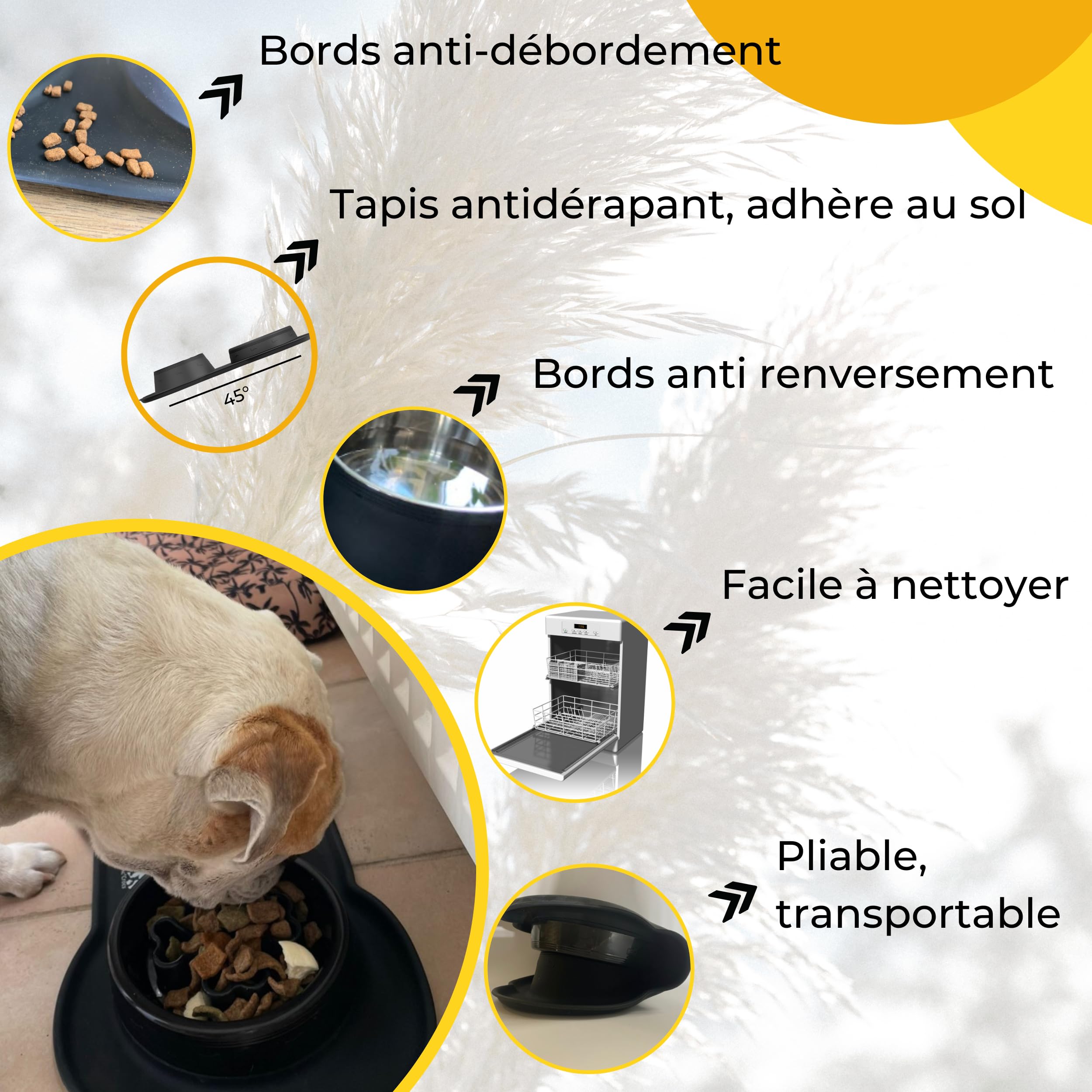 Ac'Crocs,Ciotola per cani 4 in 1: tappetino antiscivolo, anti-fuoriuscita, anti-ribaltamento, doppia ciotola in acciaio inox! Per cani di medie e grandi dimensioni + 1 Frisbee in omaggio