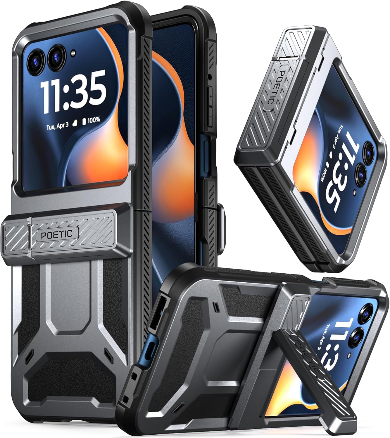 Poetic Spartan Case for Motorola Moto Razr 2025/2024, [Kickstand][Hinge Protection][20FT Mil-Grade Drop Tested], Full-Body Rugged Shockproof Protective Cover with Kickstand, Metallic Gun Metal
