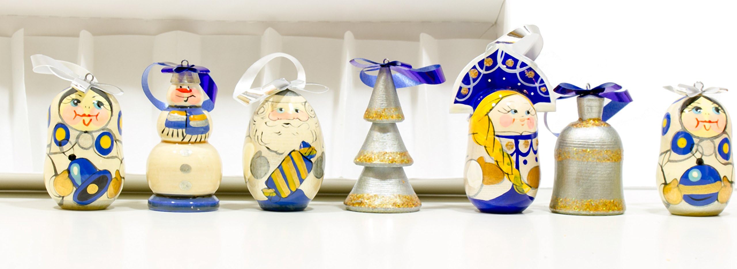 Christmas Ornaments - Set of 7 - Wooden Handmade Ornaments (7, Design N)