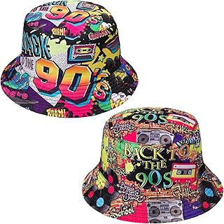 Halinuia 2 Pieces Retro 90s Fishing Hats Hip Hop Bucket Hat Rock Scrawl Fishing Hat Fashionable Bucket Hat Fishing Hat Sun Hat Foldable 90s Style Unisex Fishing Hat for Women Men, multicoloured, Unit