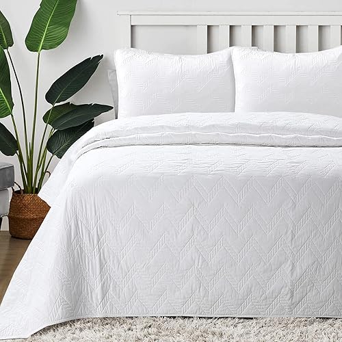 Miniatura 14 de Cozy Line Home Fashions - Juego de edredón de cama de algodón 100% Victoriano con medallón sólido blanco, matelassé, grabado, reversible, ligero