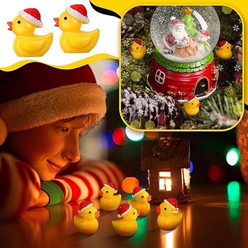 Miniatura 2 de 50 piezas de mini patos de Navidad, pequeños patos de resina a granel, mini sombrero de Navidad, figuras de pato, micro paisaje, jardín, acuario,