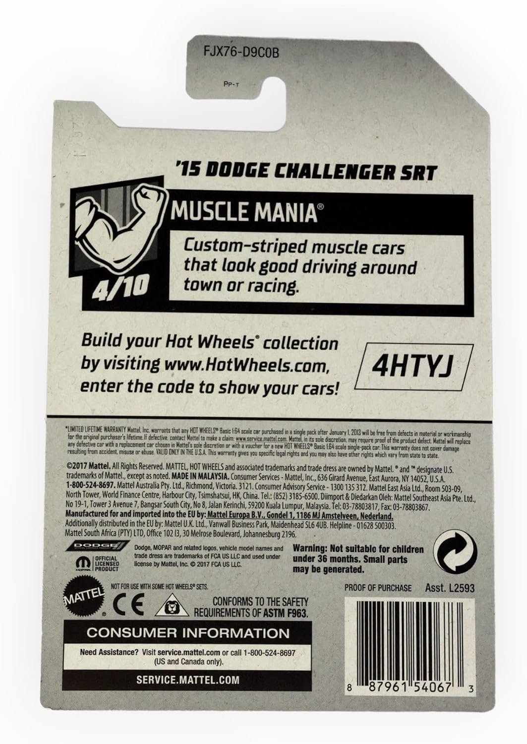 Hot Wheels '15 Dodge Challenger SRT, Muscle Mania 4/10 [Black] 42/365