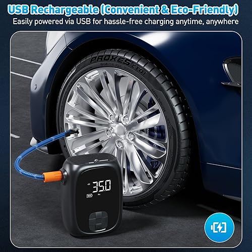 Miniatura 5 de Compresor de aire portátil para inflado de neumáticos, inflado rápido, apagado automático y pantalla LED, bomba de aire de alta potencia para