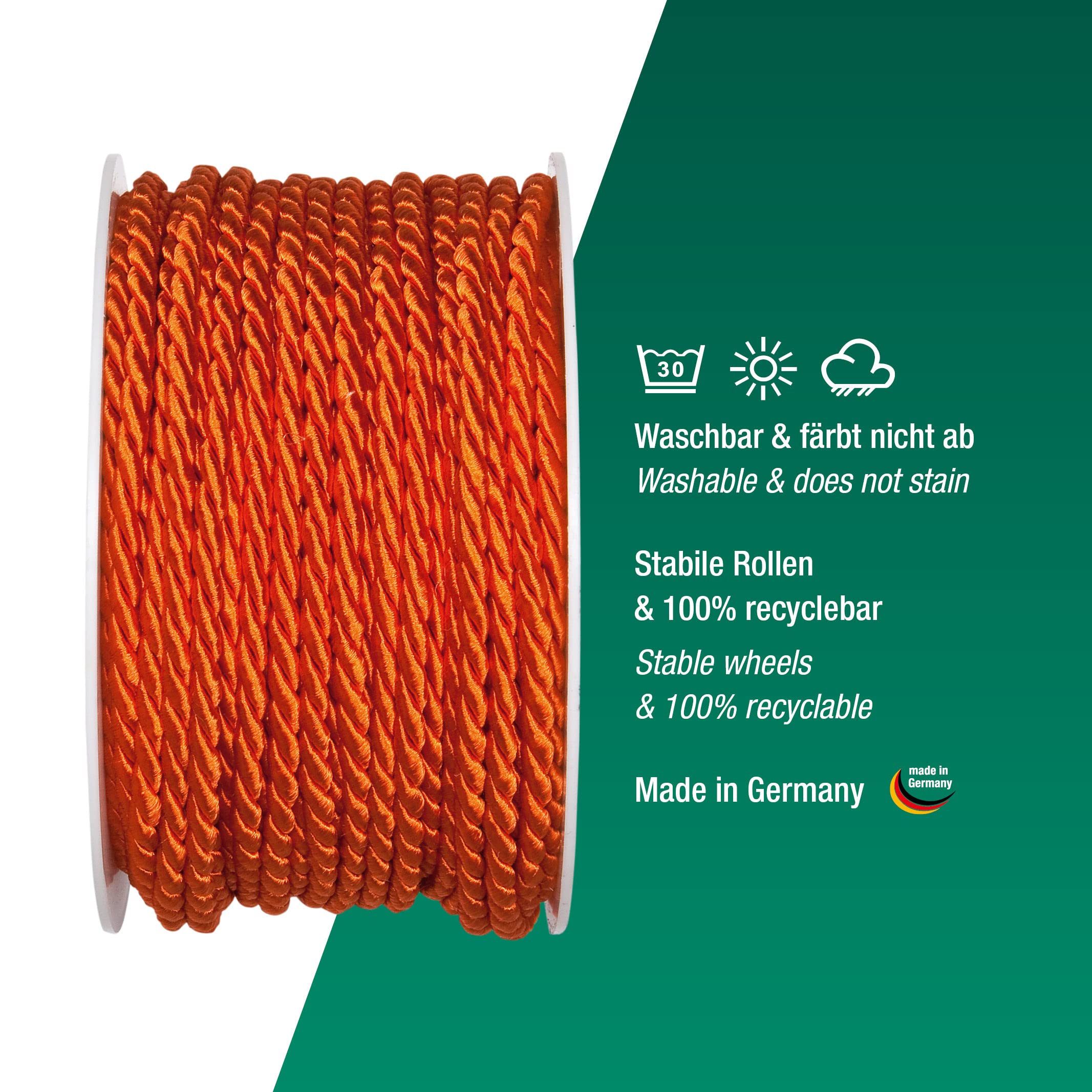 Halbach Seidenbänder Premium Kordel (dunkelorange) – Bild 3