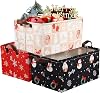3 Pack Xmas Christmas Storage Baskets Waterproof Canvas with Leather Handles Collapsible Storage Bins Cube Red Black Baskets for Closet Clothes Room Decor Gift Basket