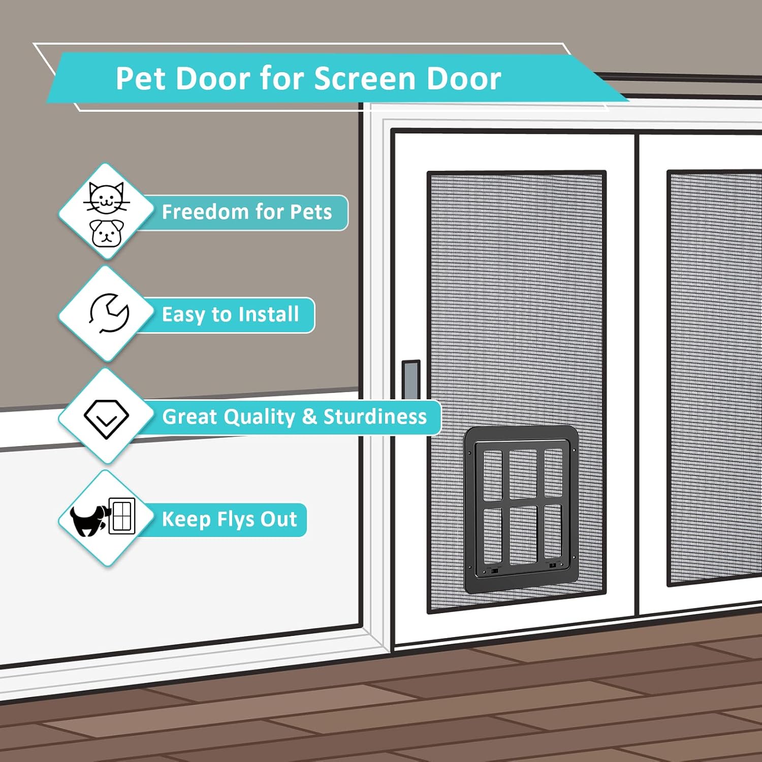 Ownpets Dog Screen Door, Inside Door Flap 11x13 Inch Lockable Pet Screen Door Magnetic Closure Sturdy Doggie Door for Screen Door(Black)