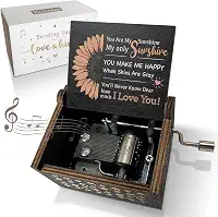 Hcaredee Caixa de música de girassol You are My Sunshine mecanismo de madeira caixas musicais fofas pequenas caixa de lembrança vintage presentes para meninas mulheres mãe meninos kit esposa-preta