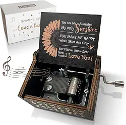 Caixa de música de girassol You are My Sunshine mecanismo de madeira caixas musicais fofas pequenas caixa de lembrança vintage presentes para meninas mulheres mãe meninos kit esposa-preta