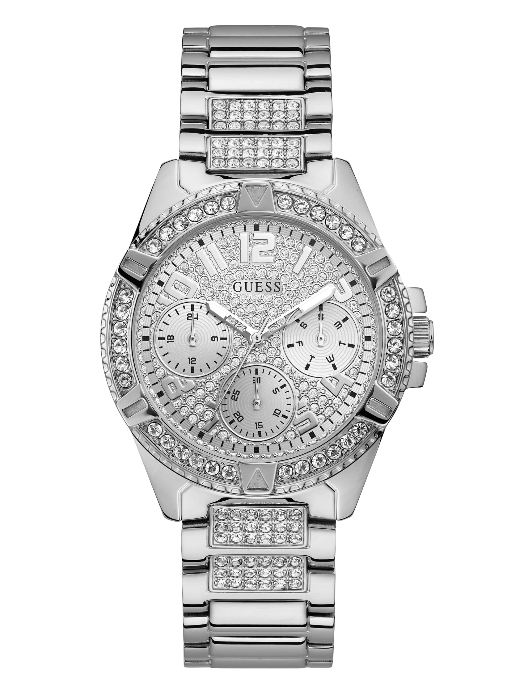 Rhinestone Silver-Tone Multifunction Watch