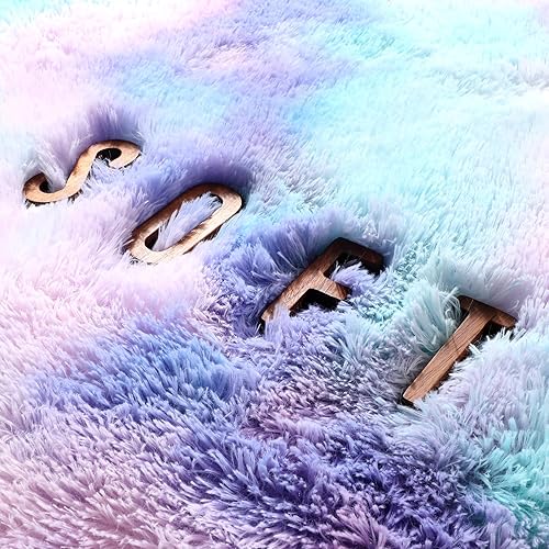 Miniatura 6 de Amdrebio Alfombras estéticas de sirena azul y morado para dormitorio de niñas, alfombra de 5 x 8 pies, alfombra Kawaii de unicornio para habitación