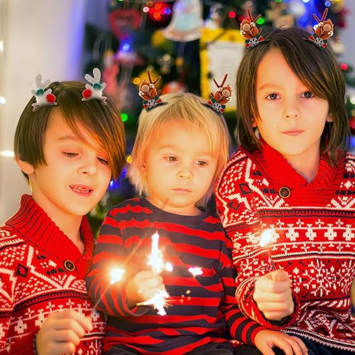 Miniatura 7 de Pinzas para el cabello de Navidad, 4 piezas de accesorios para el cabello de Navidad, lindos cuernos de reno, diadema para orejas, accesorio para el