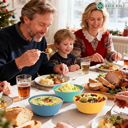 Miniatura 7 de Homienly Unbreakable Cereal Bowls, Wheat Straw Bowl with Textured, 36oz Microwave Safe Plastic Bowls for Kitchen, Party, Large Soup Bowls for Varios