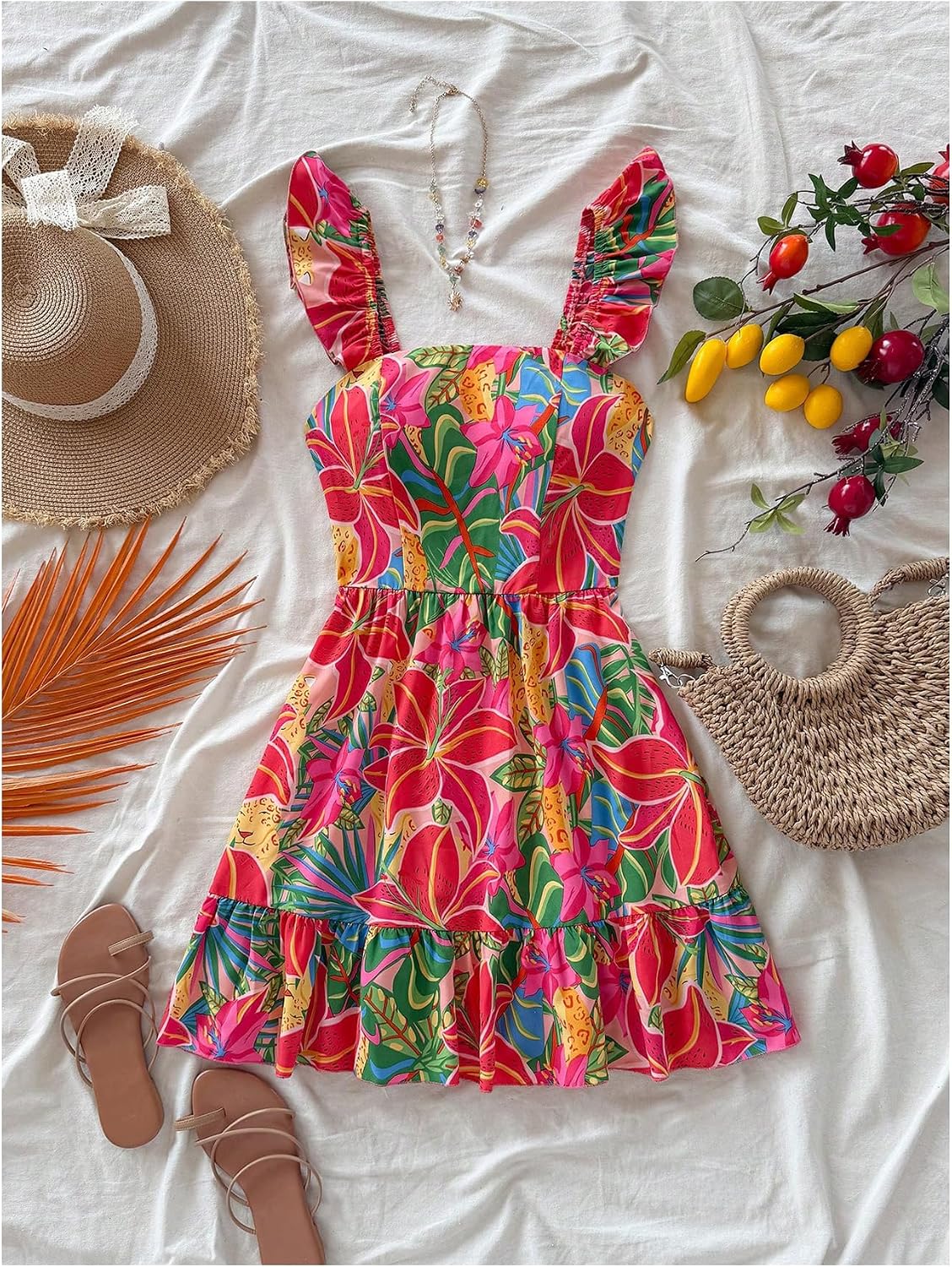 Floerns Women's Floral Ruffle Sleeveless Cami Dress Tiered A Line Short Dresses image 5