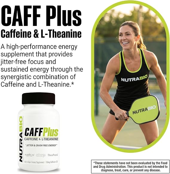 NutraBio CaffPlus, Dual Source Caffeine with Theanine for Healthy Energy Boost - 60 Vegetable Capsules