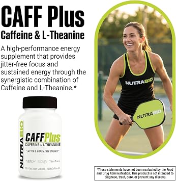 NutraBio CaffPlus, Dual Source Caffeine with Theanine for Healthy Energy Boost - 60 Vegetable Capsules