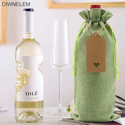 Miniatura 7 de DIWNELEM Paquete de 16 bolsas de arpillera para vino con cordón, bolsas de regalo de vino de yute, bolsas para botellas de vino con cordón para