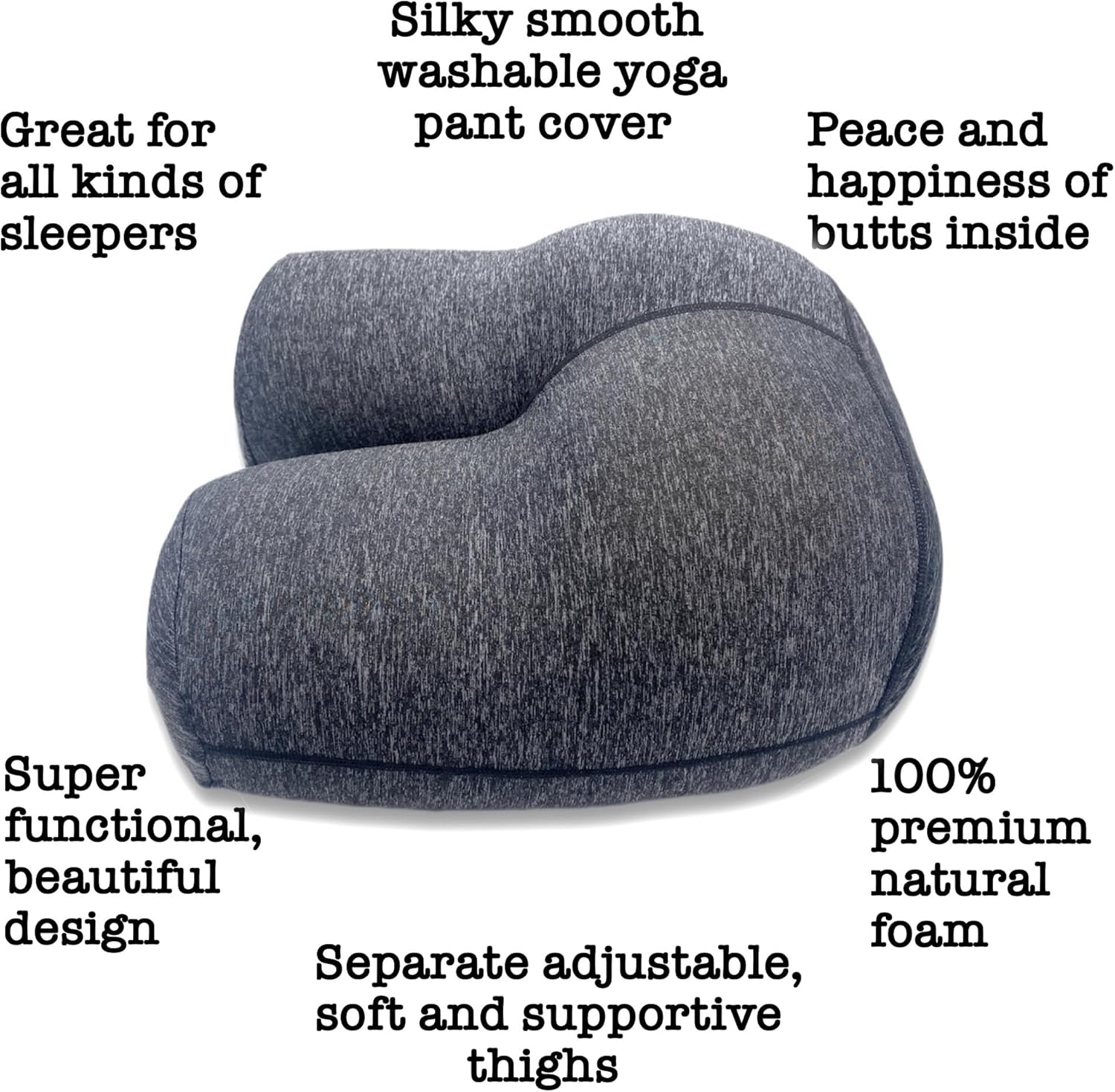 The Buttress Pillow – All-Natural Latex Foam Butt-Shaped Pillow for Sleep, Stress Relief, and Comfort – Ergonomic Design for Side, Back, and Stomach Sleepers – Removable Cover Included
