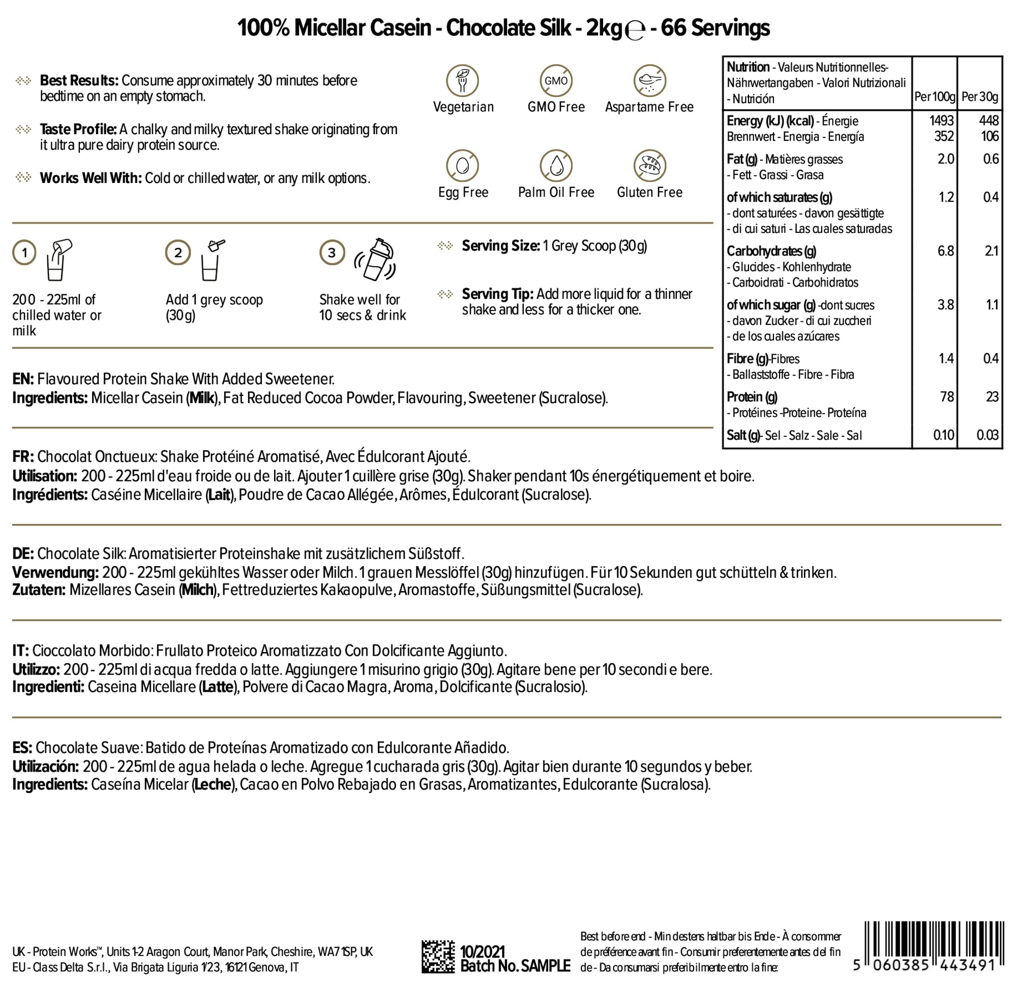 Protein Works 100% Micellar Casein | CHOCOLATE SILK |2kg | Perfekter Shake zur Regeneration über Nacht