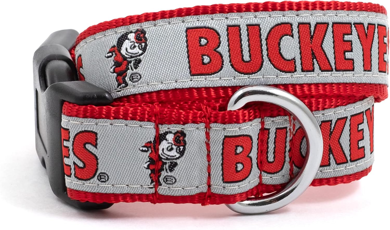 THE WORTHY DOG Ohio State Helmet Decal Dog Collar – Durable Nylon with Woven Ribbon & Quick-Release Buckle, Multicolored, Small