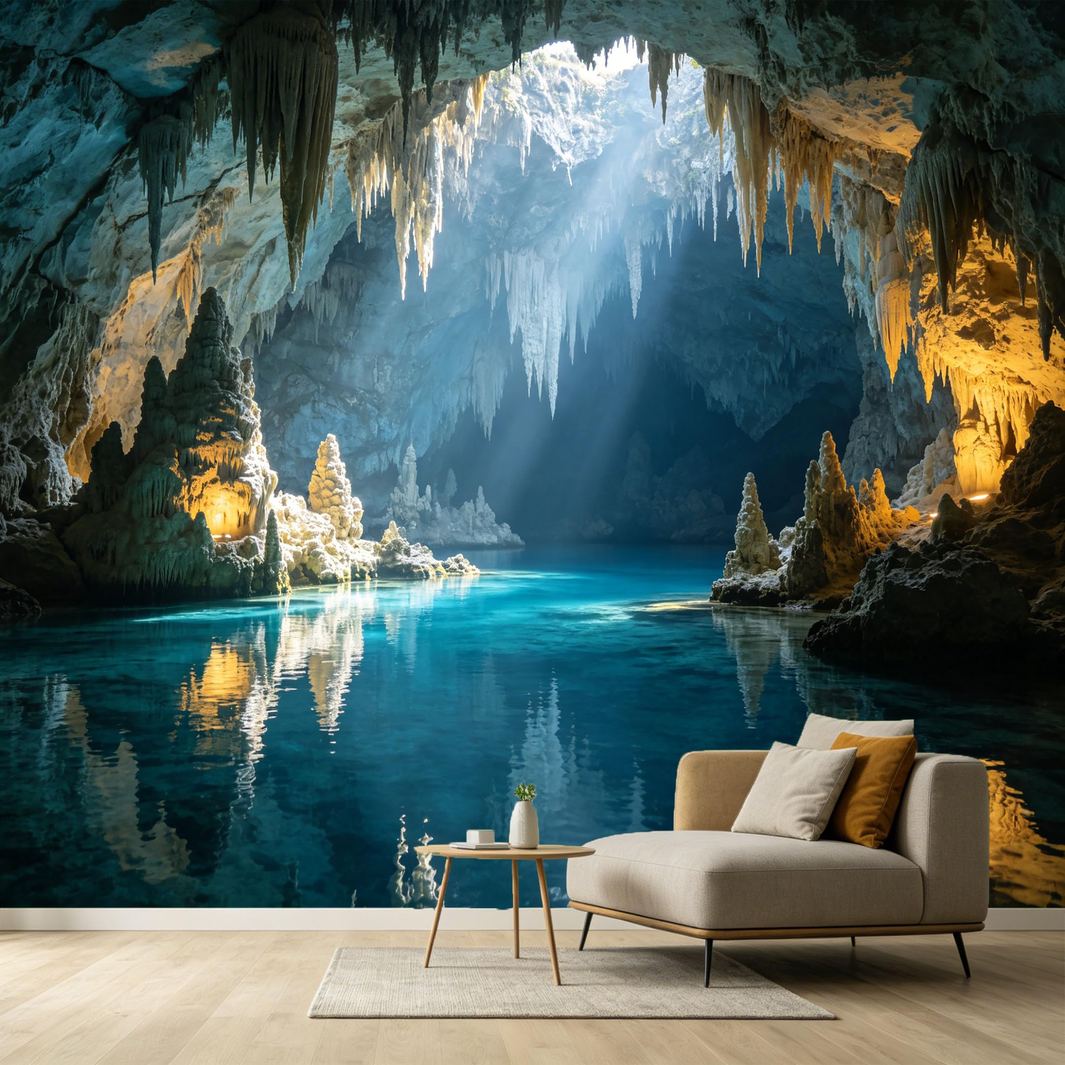 Custom Size Wall Murals Subterranean Lake Cave Stalactite 3D Trompe L'Oeil SelfAdhesive Wall Fabric Removable Large Wallpaper for Photo Living Room Interior Decor