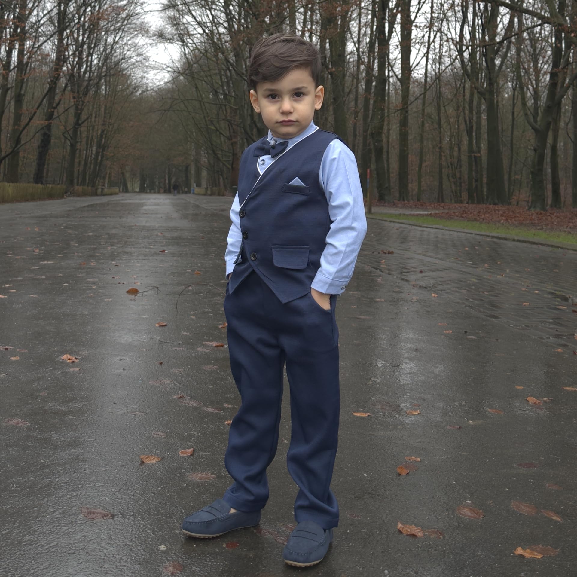 Volunboy Baby Boys Gentleman Suit, Toddler Formal Waistcoat Outfit Wedding Shirts + Vest +Bow Tie 4 PCS Set — view 3