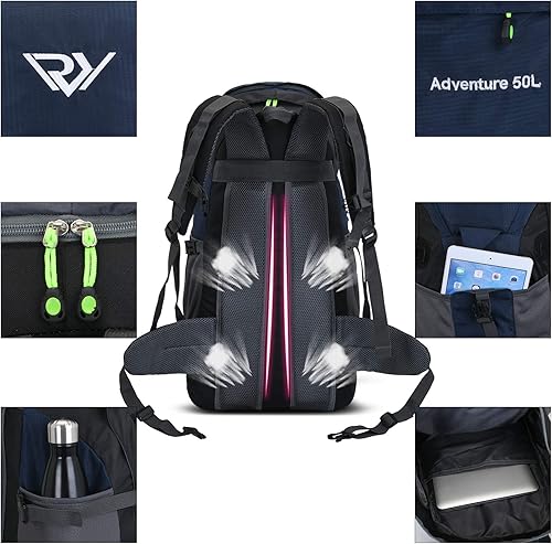 Miniatura 4 de Russel Molly - Morral de senderismo. Morral ligero para acampar, con impermeabilidad 50L para uso al aire libre.