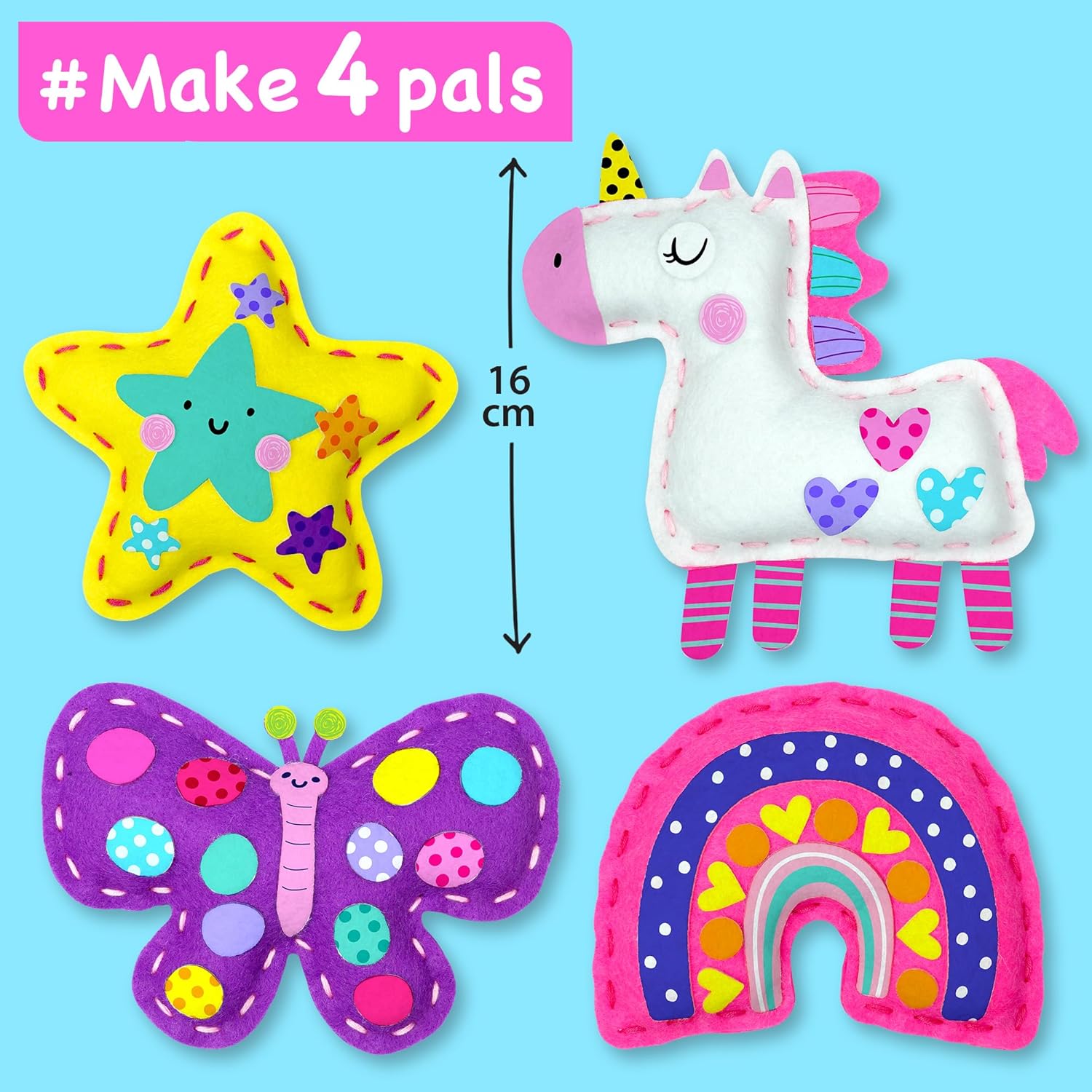 EZCRA Unicorn Sewing Kit for Kids Ages 4-8, 4 Easy Projects, No-Mess Learn-to-Sew Arts & Crafts with Felt Stickers for Beginners