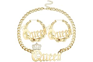 Queen Pendant Hip Hop Chain Hoop Earring Set