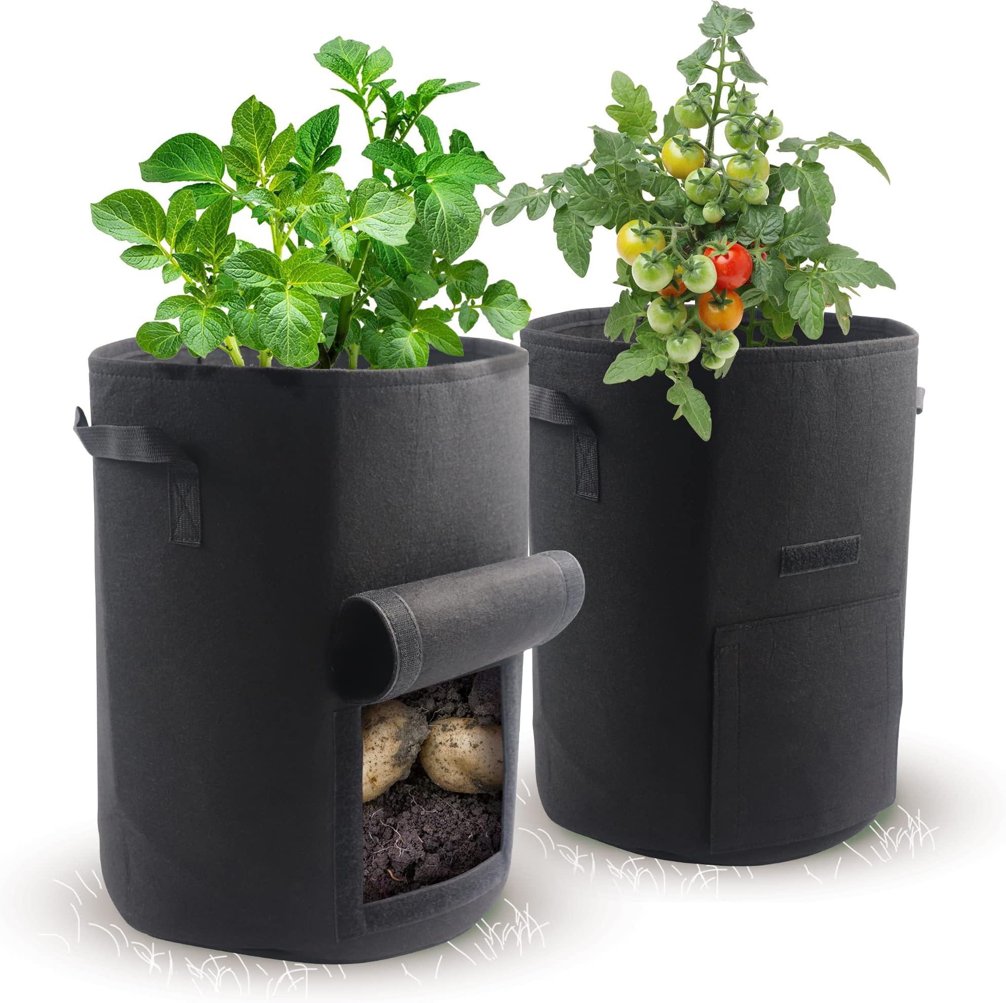 eemol Garden pots Potato Grow Bags,10 gllon Plant Grow Bags,with Handles and Harvest Window for Sweet Potato/Tomato Plant, Black Double Layer Premium Breathable Nonwoven Cloth Plant Bags