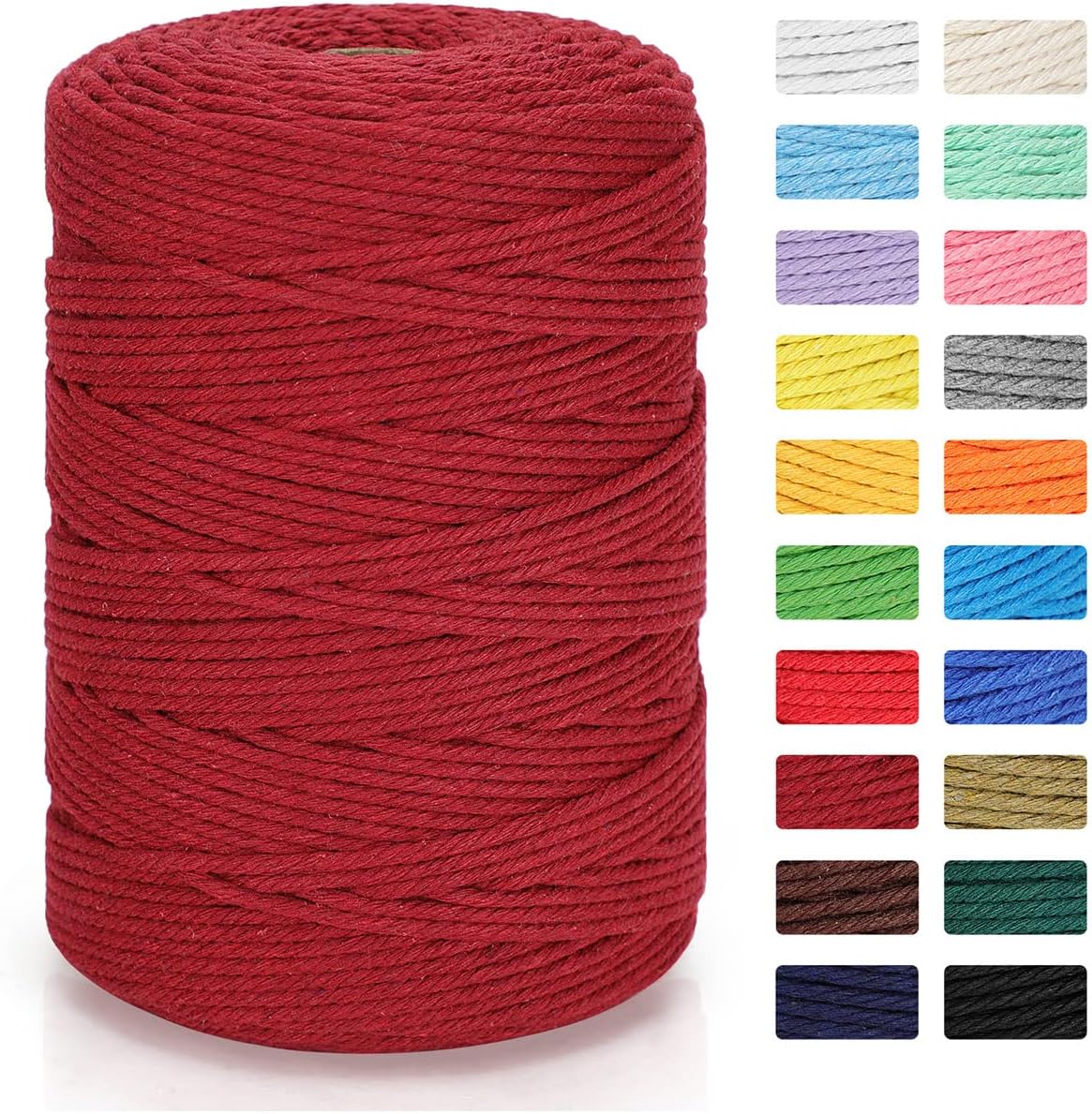 Macrame Cord 3mm x 328yd | 100% Natural Cotton Macrame Rope | 4 Strand Twisted Cotton Cord for DIY Crafts Knitting Plant Hangers Wedding Decor, Beige