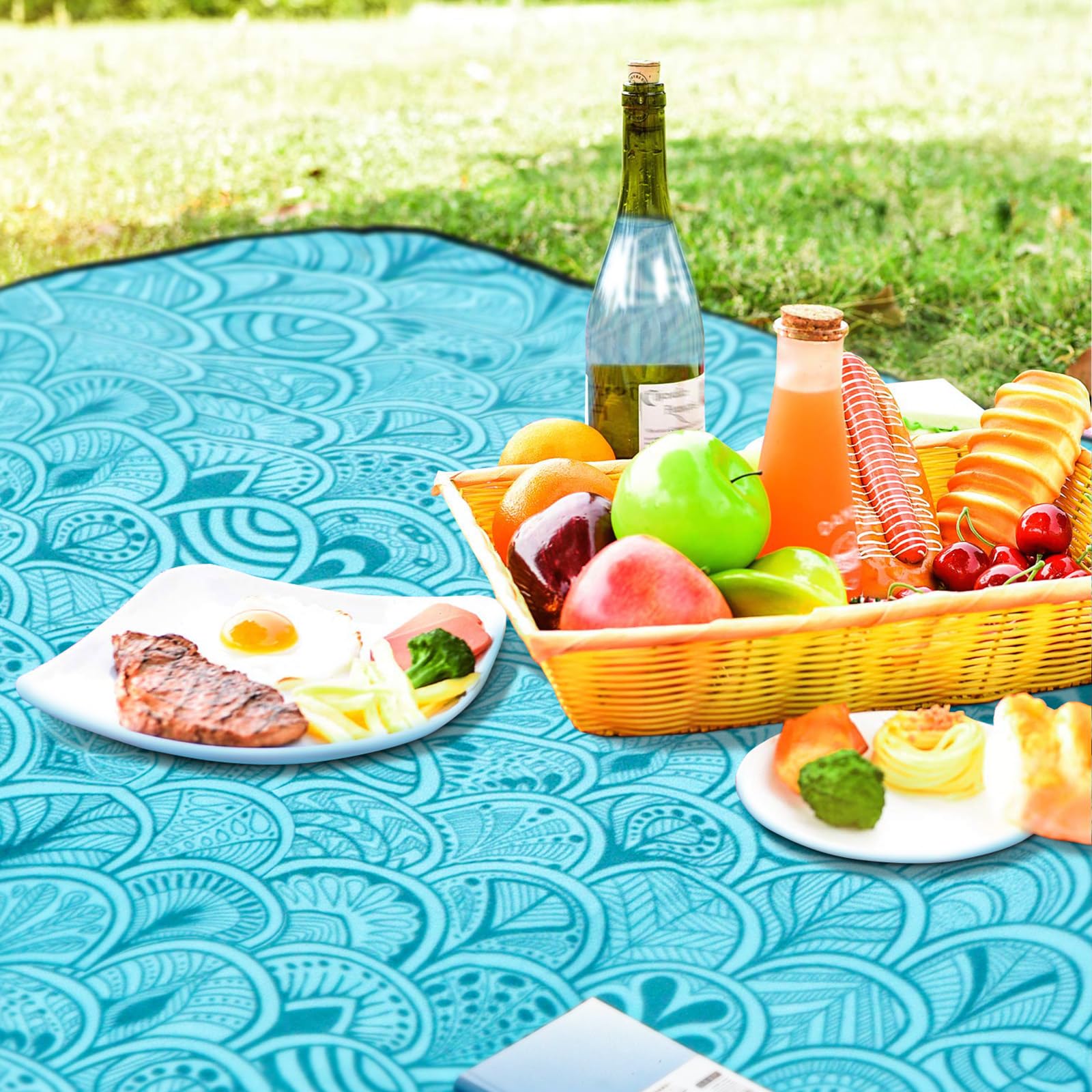 Coperta Picnic Impermeabile 200x200 cm, Telo Picnic Impermeabile, con Maniglia, Lavabile Lavatrice, Pieghevole, Coperta da Spiaggia Picnic, Tappetino da Picnic per Spiaggia, Viaggi, Campeggio