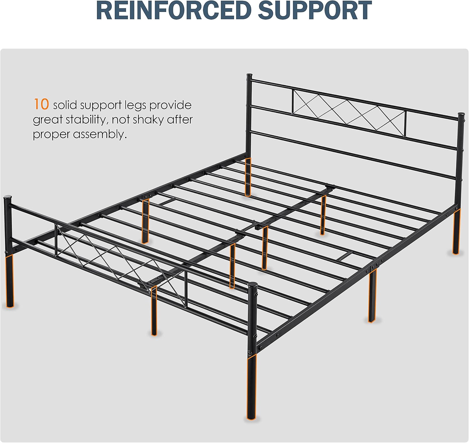 Yaheetech Queen Size Metal Platform Bed Frame Mattress Foundation with Headboard and Footboard No Box Spring Needed Under Bed Storage Steel Slats Black
