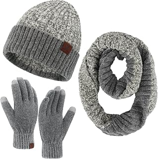 FZ FANTASTIC ZONE Womens Winter Beanie Hat Touchscreen Gloves Infinity Long Scarf Set Rib Cable Knit Skull Caps for Women Men