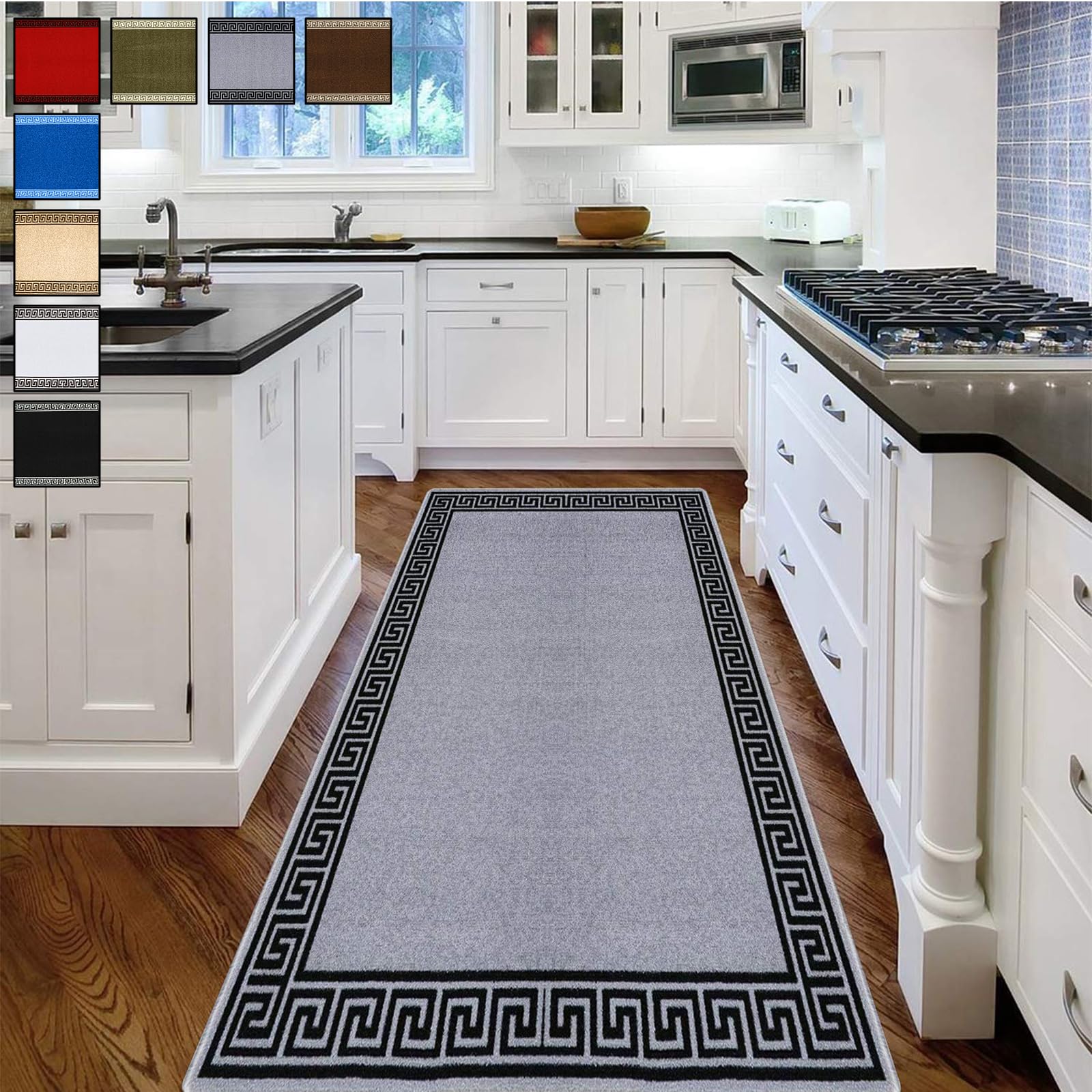 renoazul® Carpet Runners for Hallways Non-Slip Long & Wide Heavy-Duty Plain | 80 x 300 cm Super Absorbent Indoor Stair Carpet and Kitchen Anti-slip Floor Mats - Greeky Rug - Grey & Black — view 91