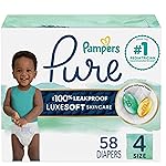 Pampers Pure Protection Baby Diapers, Size 4 (22-37 lbs), 58 Count, Up to 100% Leakproof, Premium Plant-based Skin Protection, Hypoallergenic Soft Diapers