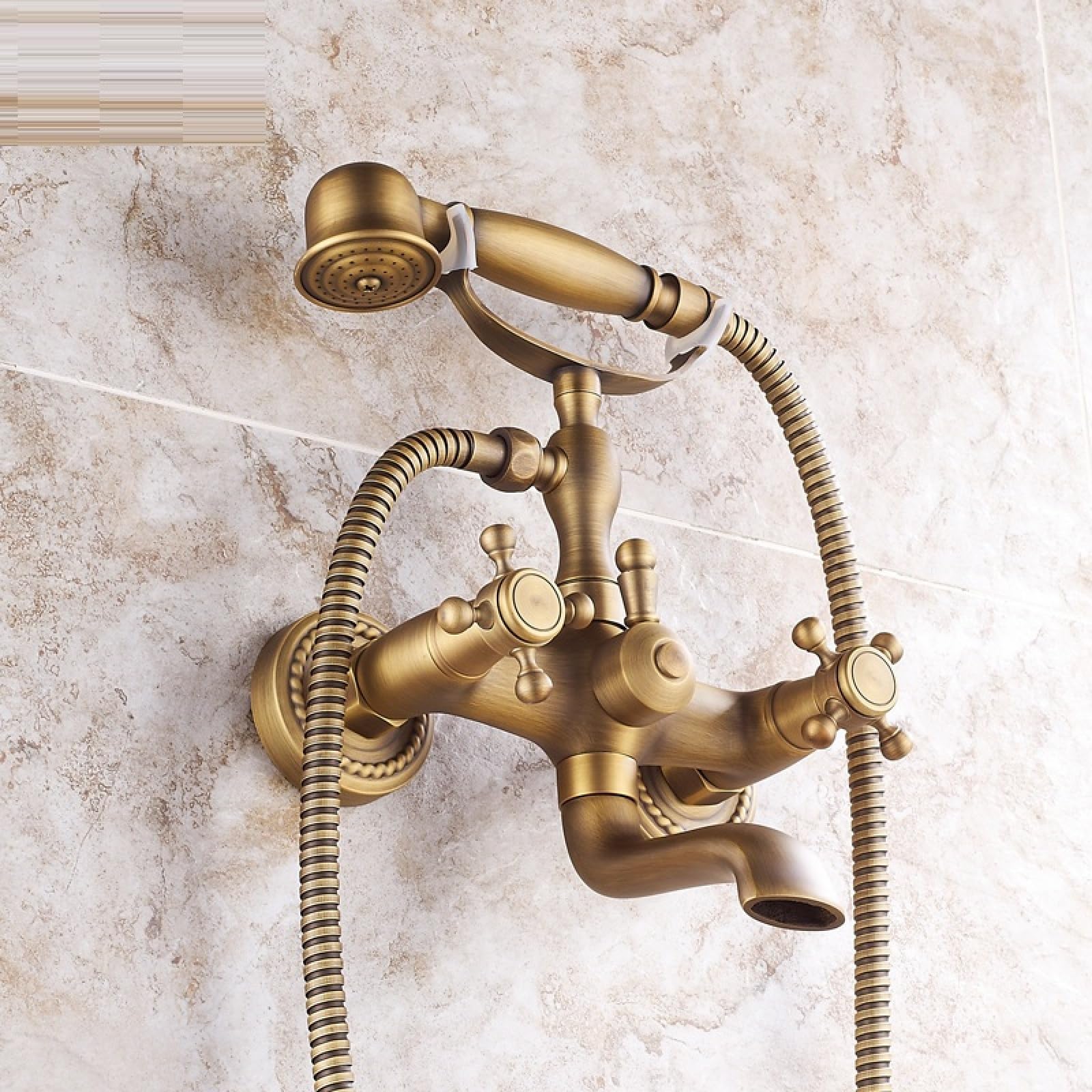 Fanjubei Mahua Is Average Bathroom Brass Hot And Cold Mixing Water Handheld Shower Head, Ordinary Twisted Fabric Material