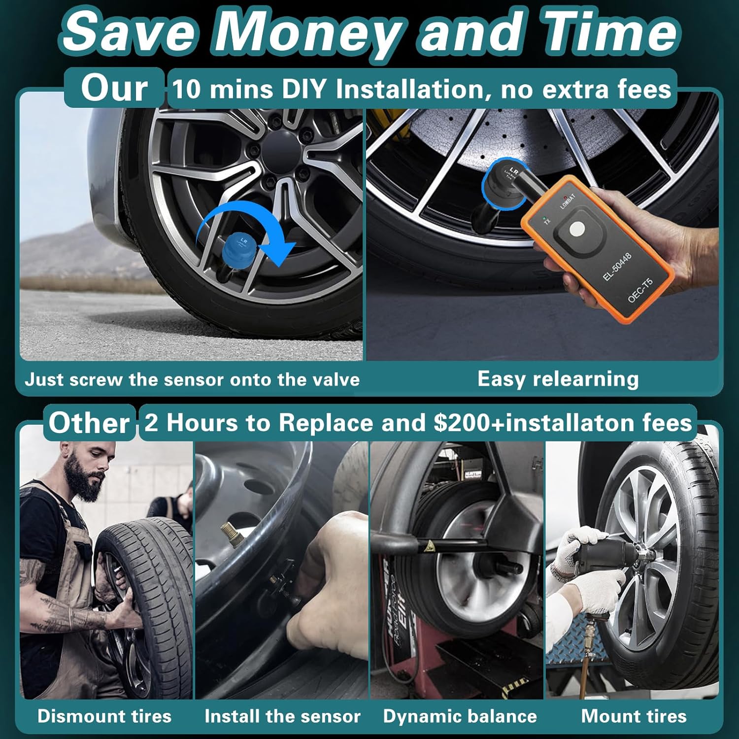 TPMS Sensor for GM Chevy Silverado Buick Cadillac GMC Pontiac, 315MHz Tire Pressure Sensor Replaces# 13598771,13598772, External, Easy to Install