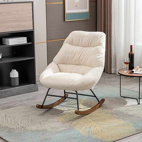 Silla mecedora tapizada capitonada para guardería de bebé sillón moderno con respaldo alto para sala de estar dormitorio oficina beige caramelo