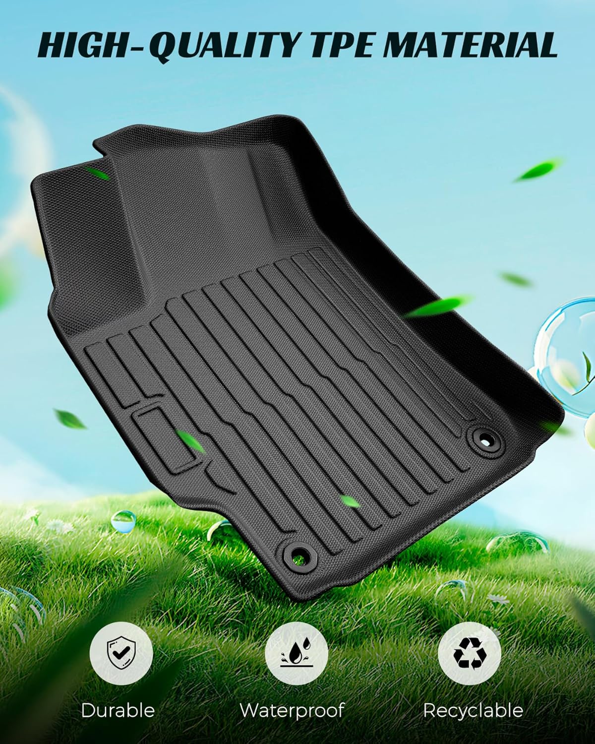 Car Floor Mats for Toyota Camry: 2007-2011 All Weather Interior Accessories, TPE Tech Rubber Black Front Rear Liners, Full Coverage Automotive Carpets Set Custom Fit for Camry 2011 2010 2009 2008 2007