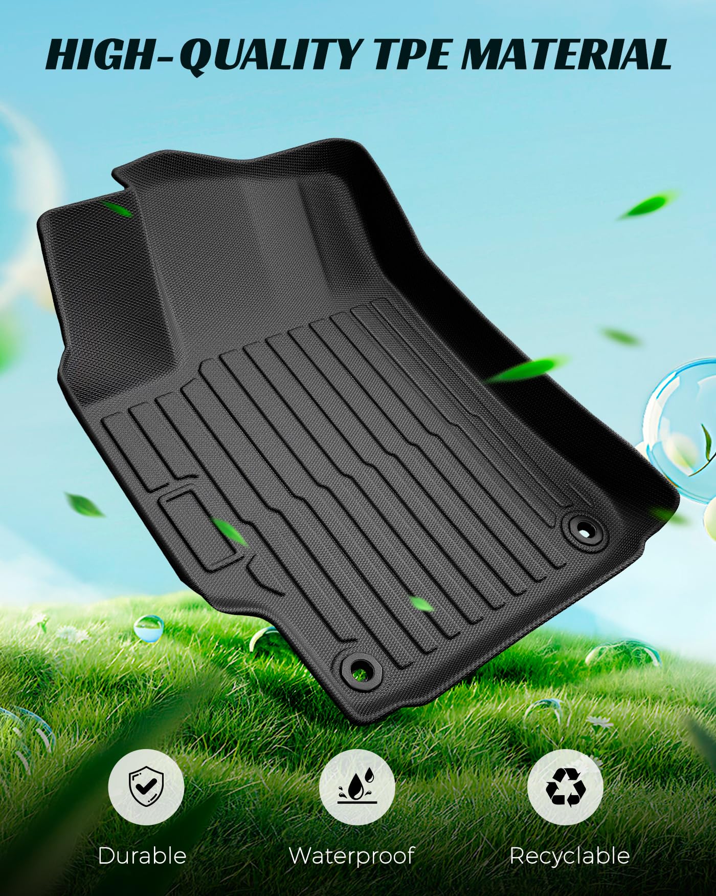 Car Floor Mats for Toyota Camry 2007-2011 All Weather Interior Accessories TPE Tech Rubber Black Front Rear Liners — view 5