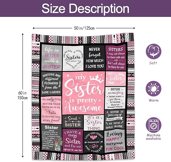 Ruvinzo Sister Gifts from Sis, Sisters Birthday Gift Idea, Best Sister Ever Gift for Women, Birthday Gifts for Sisters, Sis Soft Throw Blanket 60 x 50